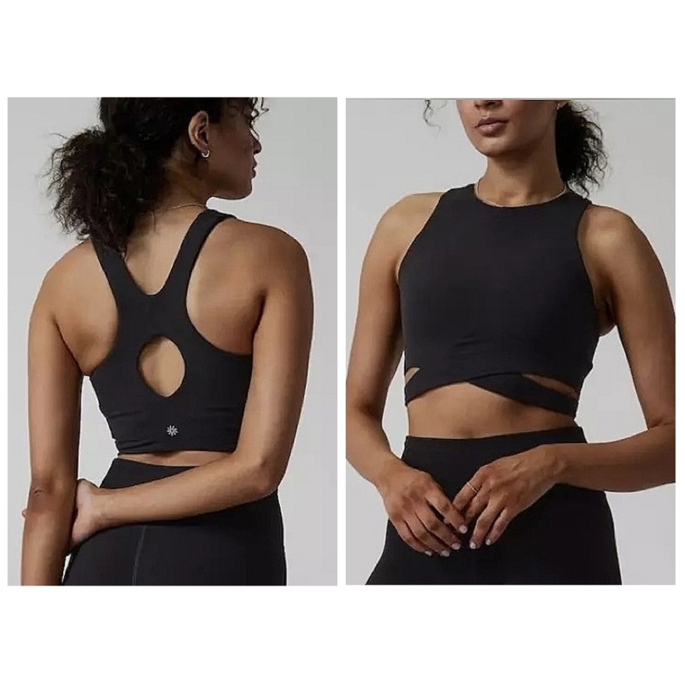 Athleta Black Conscious Crop Sports Bra Small A-C Powervita Buttery Soft NWT